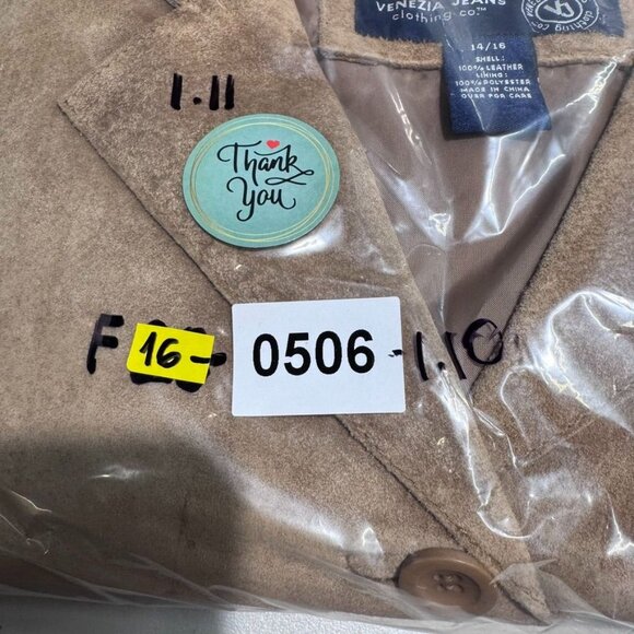 VENEZIA Womens Suede Leather Jacket Size 14/16 Beige Button Down‎ - Picture 12 of 12